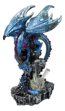 Metallic Blue Dragon with Magenta Spikes Guarding Bottle Ice Crystals Figurine