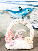 Marine Life Blue Dolphin Swimming Over Coral Arch Reef With LED Acrylic Figurine