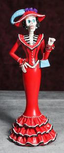 Red Dressed Fashionista Senorita Skeleton Lady Rosa With Blue Handbag Figurine