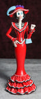 Red Dressed Fashionista Senorita Skeleton Lady Rosa With Blue Handbag Figurine