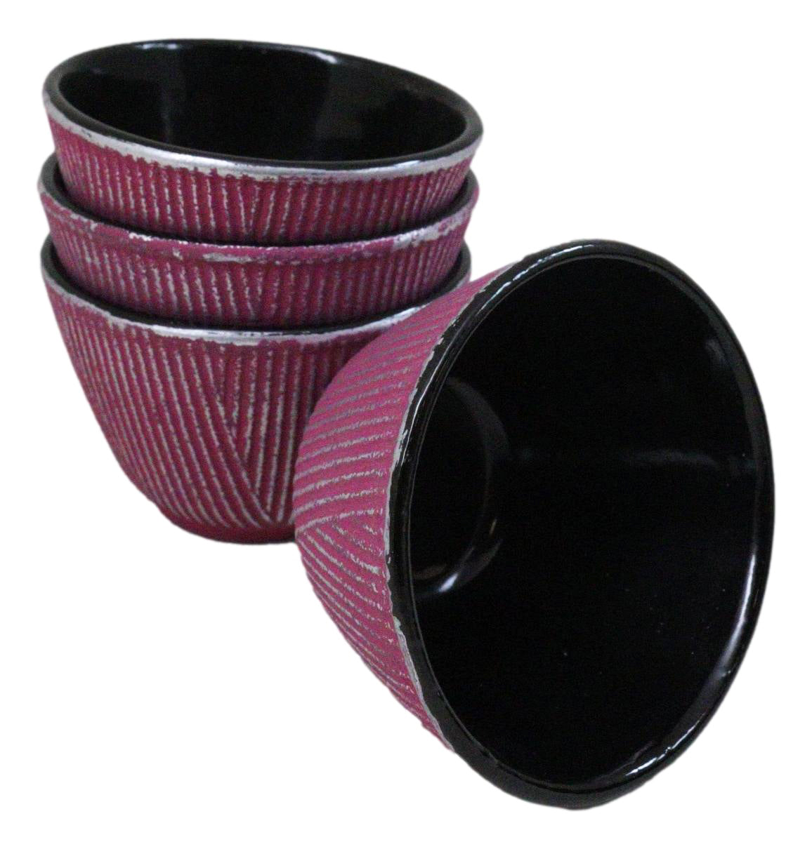 Pack Of 4 Magenta With Silver Hues Cast Iron Tetsubin Textured Tea Cups 3oz