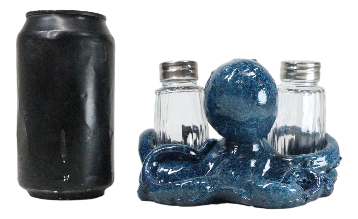 Onyx Blue Nautical Marine Cephalopod Octopus Salt Pepper Shakers Holder Set