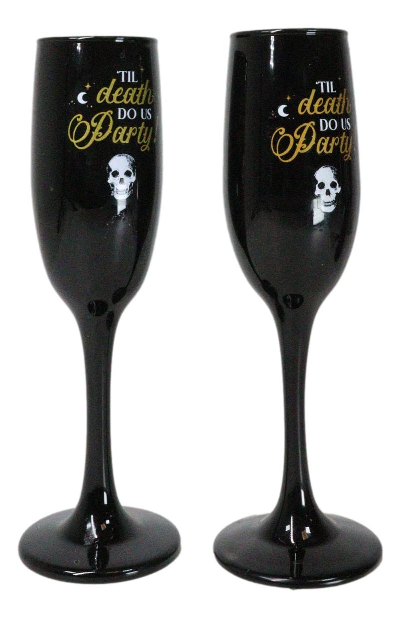 Til Death Do Us Party Series Skull Face Black & Gold Glass Champagne Flute Set