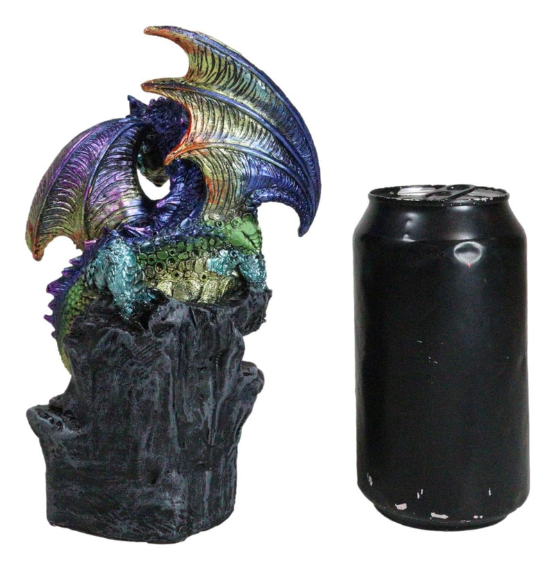 Green Blue Gold Galaxy Baby Dragon On Faux Geode LED Crystals Rock Figurine