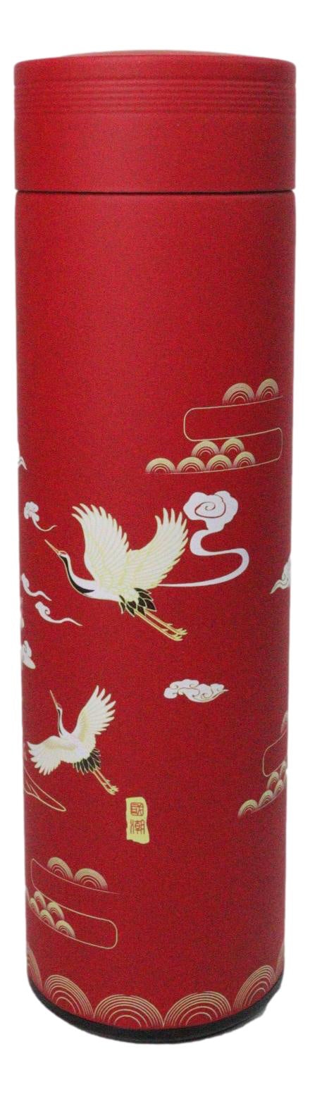 Red Sakura Cranes 17oz Vacuum Insulated Stainless Steel Thermos Bottle W Infuser