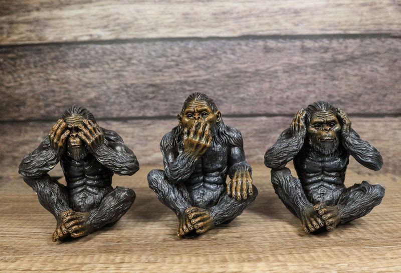 Forest Mythical See Hear Speak No Evil Sasquatch Big Foot Cryptid Apes Figurines