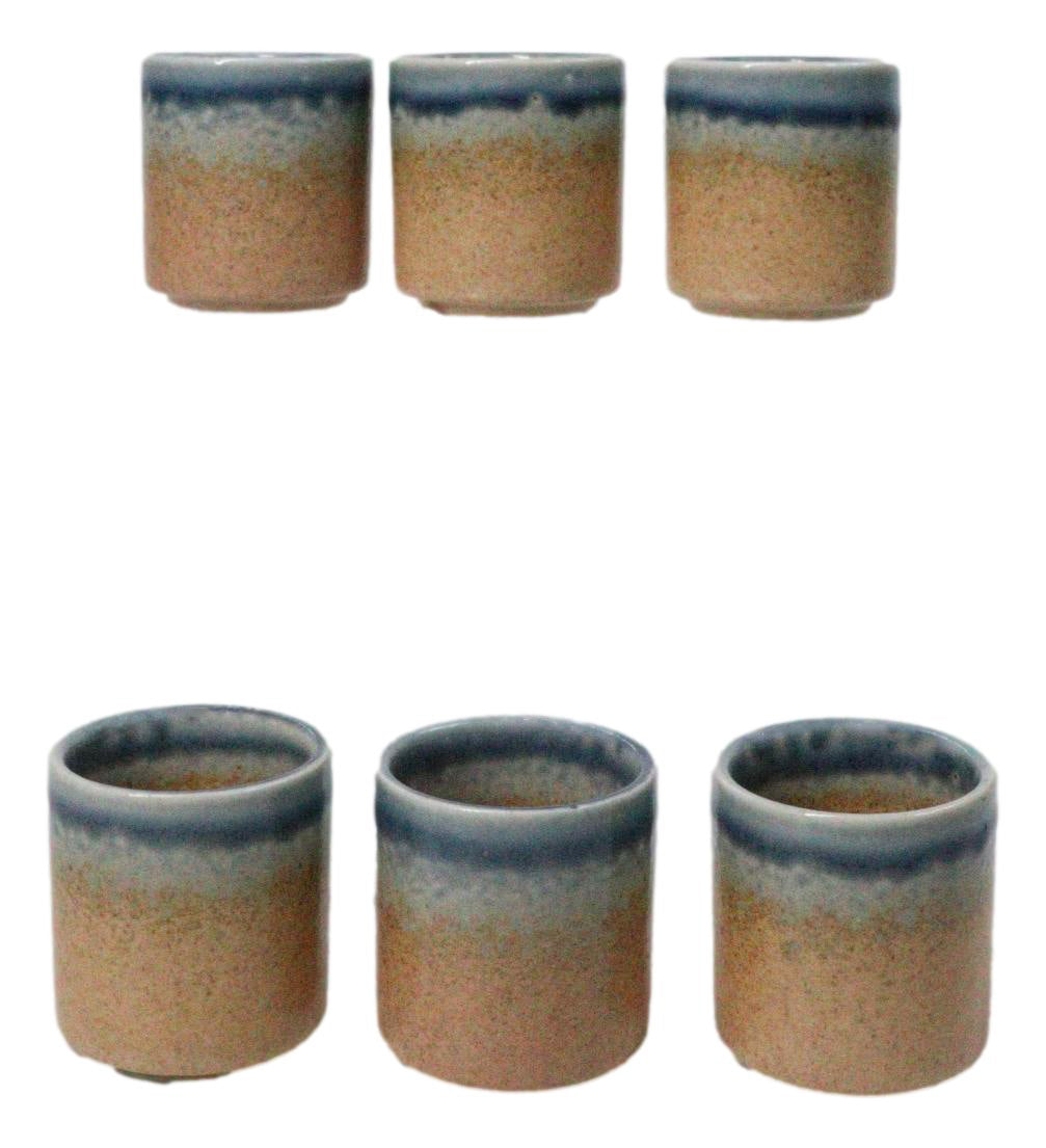 Set of 6 Artistic Blue River Sand Ao Nagashi Porcelain 1.25oz Ochoko Yuzu Cups