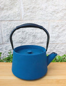 Royal Blue Modern Straight Edge Design Tetsubin Larger Cast Iron Teapot 33oz