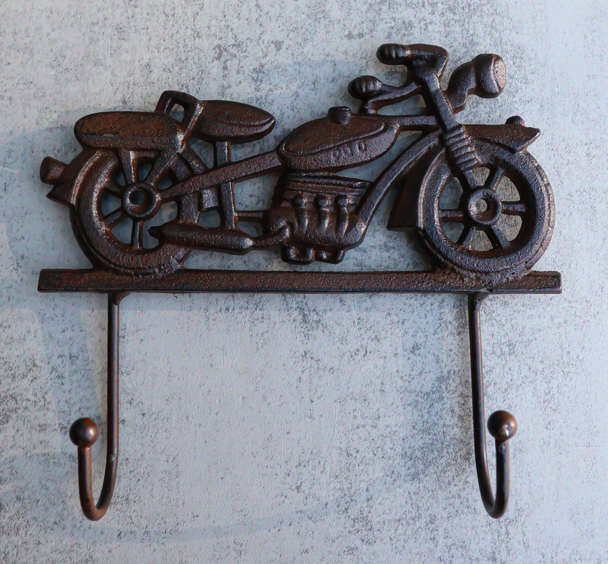Rustic Cast Iron Retro Motorcycle Chopper Bike Wall Double Hooks Coat Hanger