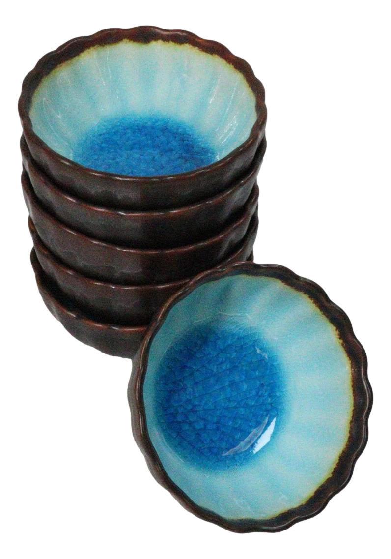 Pack Of 6 Crackle Blue Aozora Kannyu Small Round Appetizer Sauce Kozara Dishes