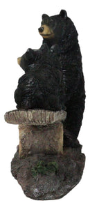 Rustic Forest Black Bear Mother and 2 Cubs Sitting On Tree Logs Seesaw Figurine