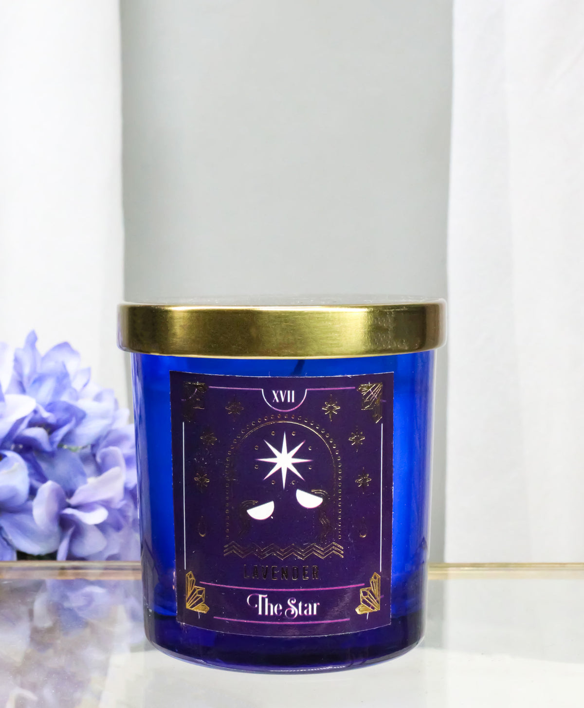 Wicca Witchcraft Mystic Tarot The Star Lavender Scented Pillar Candle Gold Lid