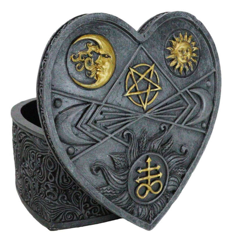 Astrology Sun And Moon Baphomet Pentagram Heart Shaped Decorative Jewelry Box