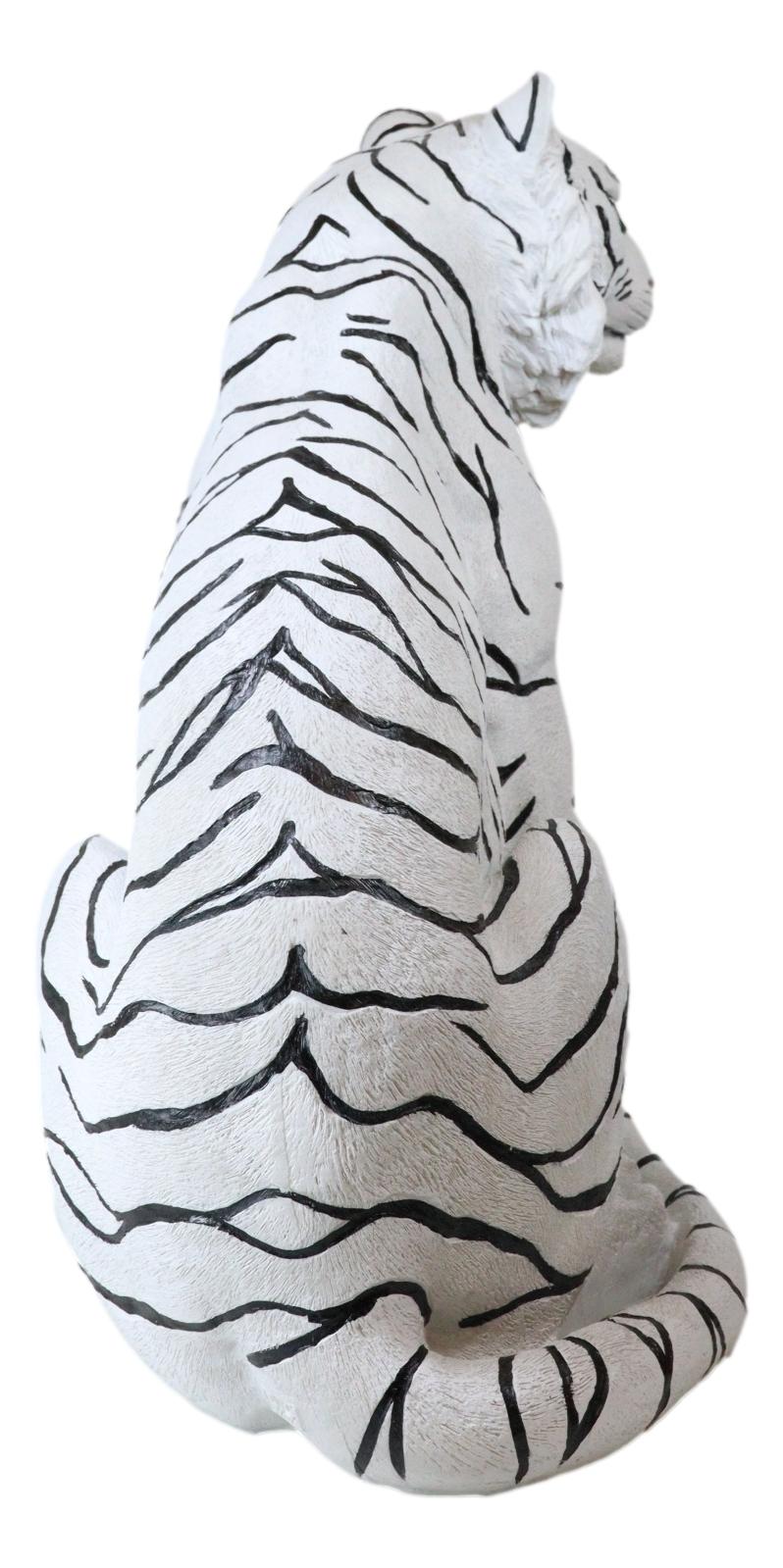 Ebros Large 20"H Realistic White Siberian Tiger Sitting On Guard Resin Statue