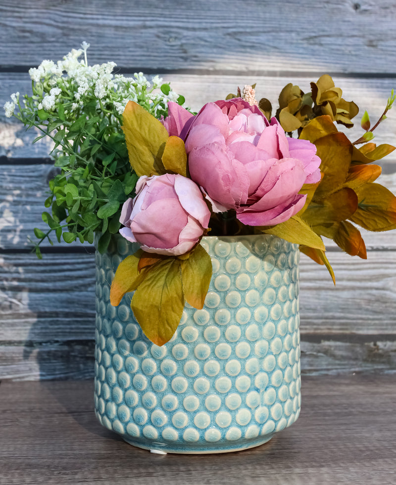 plant pot with bubbles Ceramic Turquoise Sky Blue Bubbles Dots Crackle Glazed Floral Vase Pla– Ebros Gift