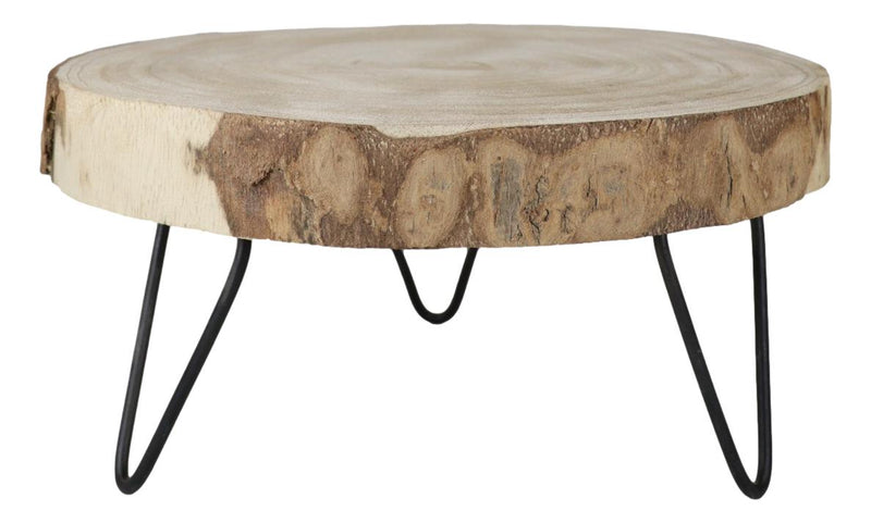 Unfinished Natural Wood Bark Round Slice with Metal Legs Pedestal Stand 9"D