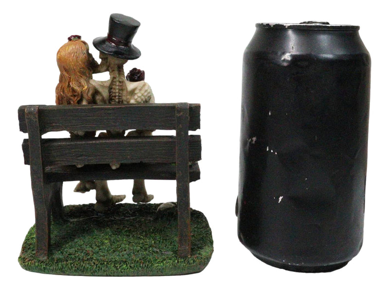 Skeleton Couple with Top Hat and Wig Sitting On Park Bench With Roses Figurine