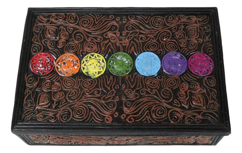 Metaphysical Rainbow 7 Chakra Zone Floral Scrollwork Tarot Cards Trinket Box