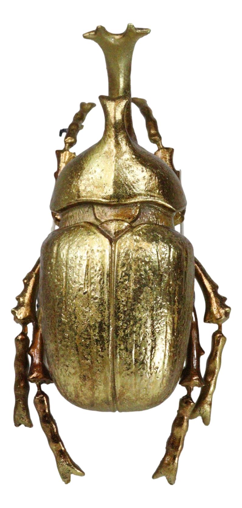 Medium Gold Resin Rhinoceros Elephant Beetle Wall Decor Or Tabletop Figurine