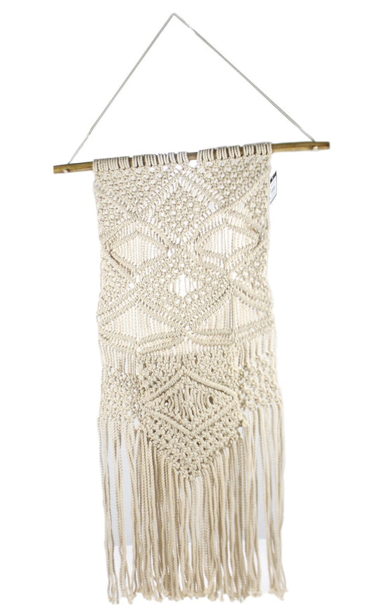 Boho Hand Woven Cotton Macrame Tapestry With Center Pocket & Tassels Wall Decor