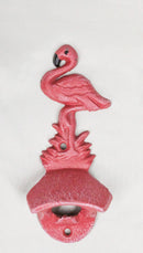 Pack Of 2 Cast Iron Tropical Bird of Paradise Pink Flamingo Wall Bottle Opener