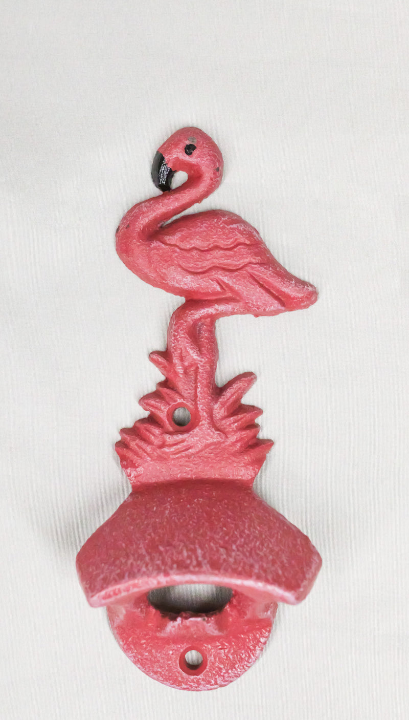 Cast Iron Tropical Bird of Paradise Long Legged Pink Flamingo Wall Bottle Opener