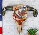 Rustic Western Cow Skull With Bald Eagle American Flag Spirit Of USA Wall Decor