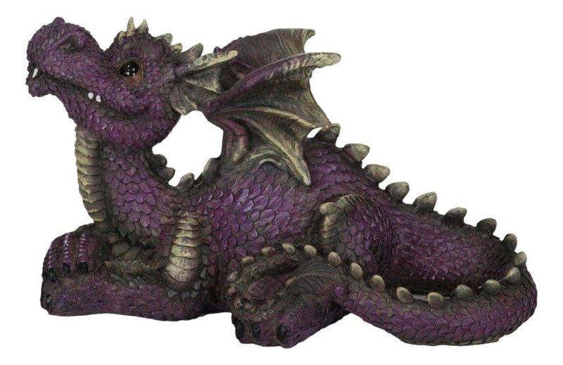Whimsical Purple Comical Garden Dragon In Repose With Crossed Arms Figurine