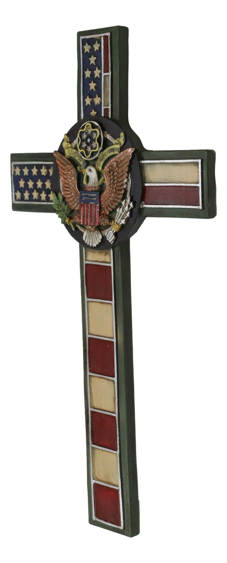 Rustic Western American Flag Army With Eagle Great Seal Memorial Wall Cross - Ebros Gift