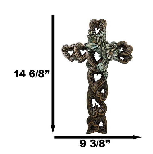 Rustic Western Blooming Flowers Garland With Hearts Decorative Wall Cross