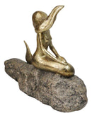 Gold Leaf Resin Abstract Art Mermaid Sunbathing On Ocean Rock Figurine 8.5" L