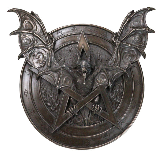 Gothic Nosferatu Bat Pentagram With Hell Fire Alchemy Symbols Wall Decor Plaque