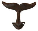 Set of 2 Cast Iron Nautical Baleen Blue Whale Tail Wall Coat Hooks Rust Bronze