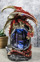Fantasy Red Gold Dragon On Giant Egg LED Cavern With Medieval Castle Figurine