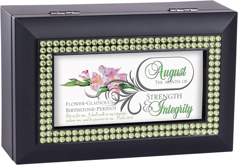 August Month Peridot Birthstone Strength And Integrity Black Musical Trinket Box