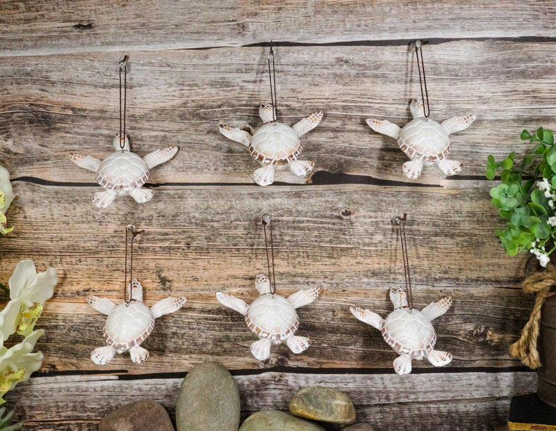 Set Of 6 Antique White Sea Turtles Ocean Marine Wall Hanger Decor Tree Ornaments
