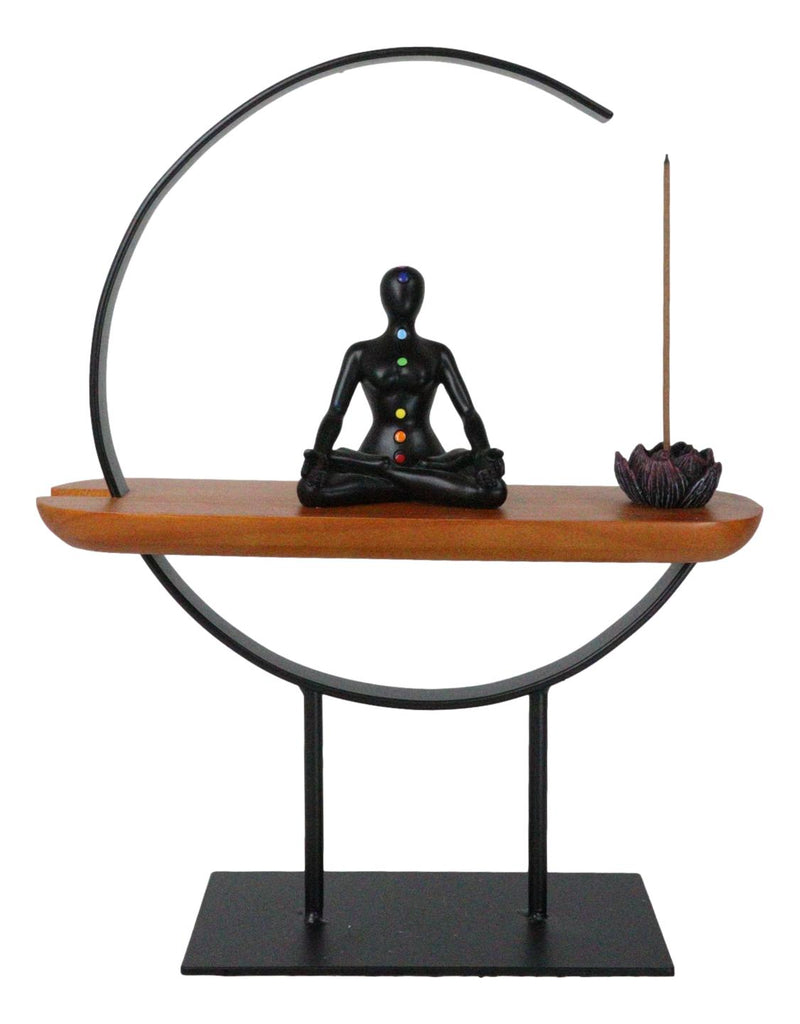 Zen Crescent Rainbow 7 Chakra Zones Black Yoga Avatar With Lotus Incense Burner