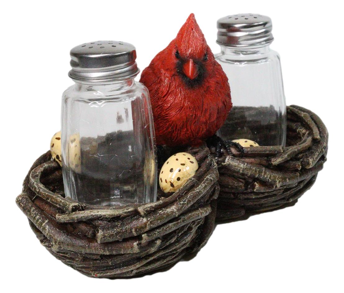 Wildlife Cardinal Nest Salt & Pepper Shaker Holder Red Bird Tabletop Figurine