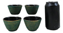 Pack Of 4 Green With Gold Hues Cast Iron Tetsubin Textured Tea Cups 3oz