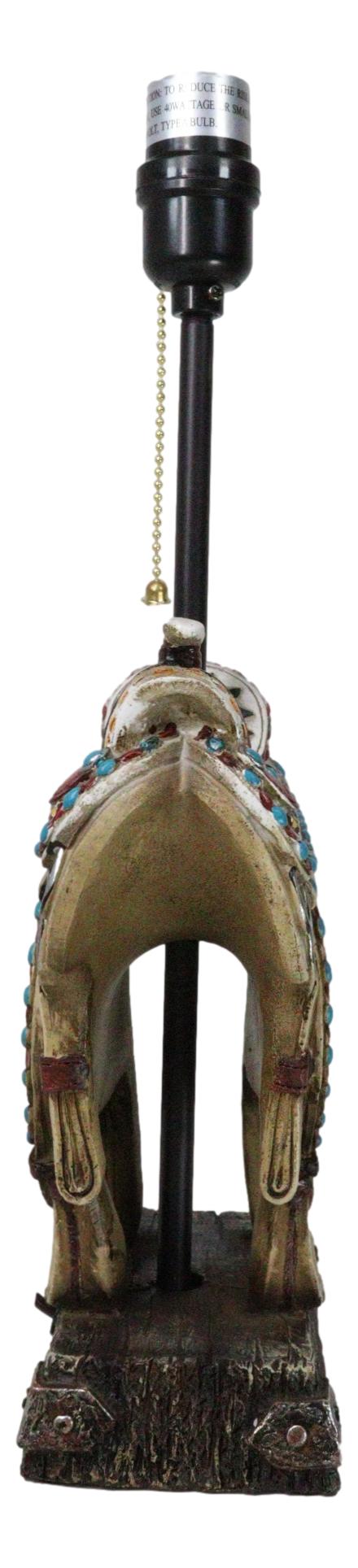 Southwestern Navajo Indian Chief Skull Headdress Cowboy Horse Saddle Table Lamp