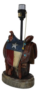 Western Cowboy Faux Tooled Leather Texas State Flag Horse Saddle Table Lamp