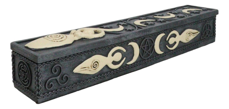 Wicca Spiral Goddess Sacred Triple Moon Incense Stick Storage Box Figurine