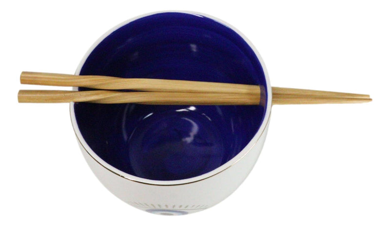 White And Gold Wicca Mystic Evil Eye Of Providence Soup Bowl With Chopsticks