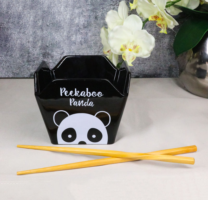 Black Peekaboo Panda Takeout To Go Box Serving Bowl With Chopsticks Set