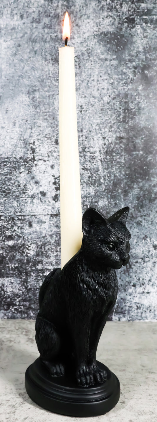 Mystical Wicca Gothic Black Cat Faust's Feline Familiar Candle Holder Figurine