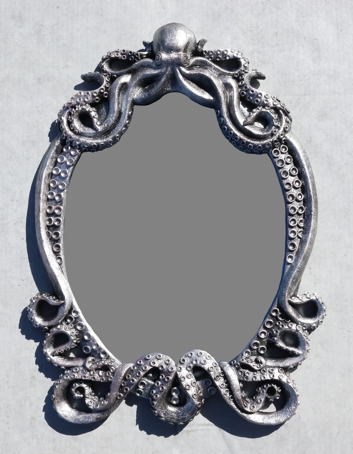 25"H Large Vintage Silver Marine Sea Monster Kraken Cthulhu Octopus Wall Mirror