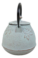 Rustic Mint Green Leaves Design Cast Iron Tetsubin Teapot With Enamel Liner 32oz