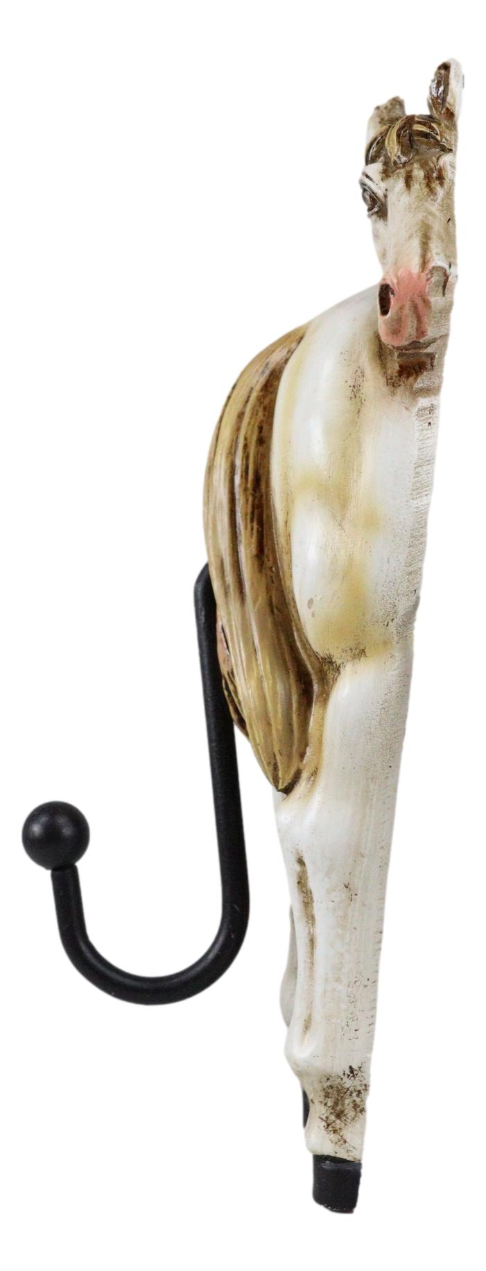 Set of 3 Rustic Western White Brown Chestnut Horses Hind Butt Coat Wall Hooks