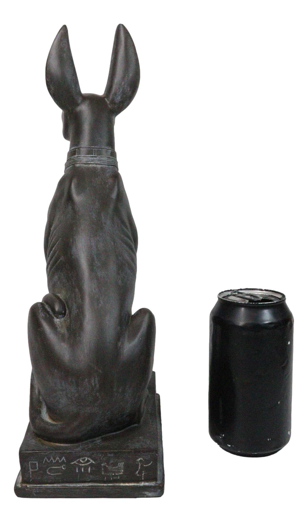 Ancient Egyptian Sitting Anubis in Jackal Dog Statue With Hieroglyphs Base 14"H