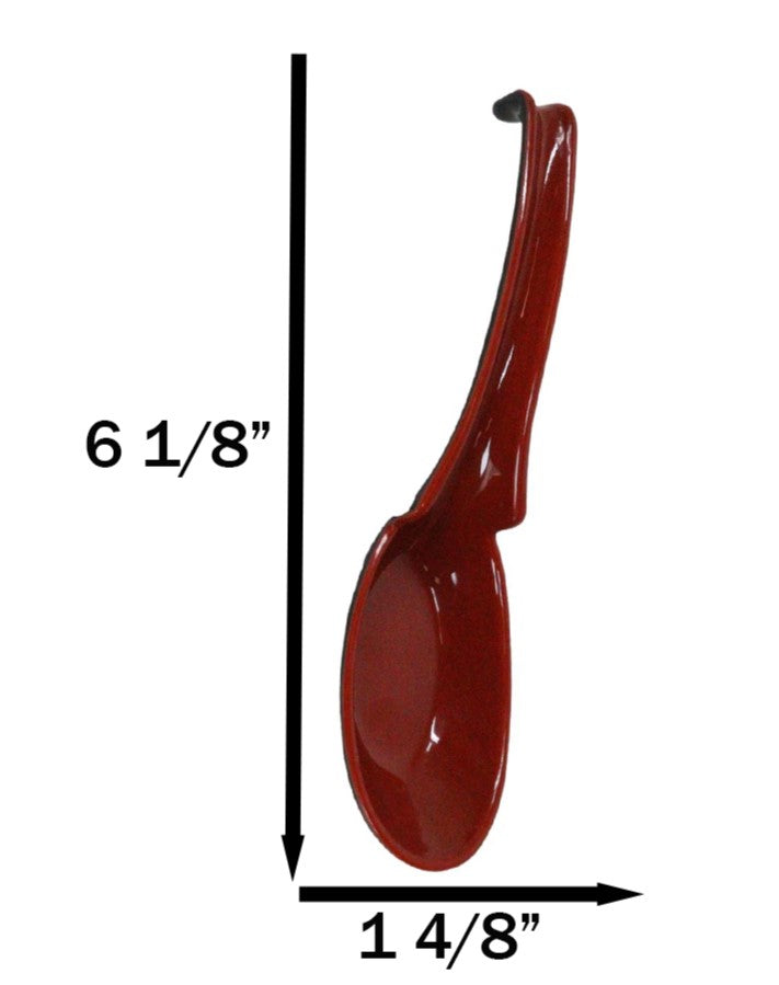 Sleek Red Black Melamine Asian Soup Spoons With Ladle Hook & Notch Set Of 6